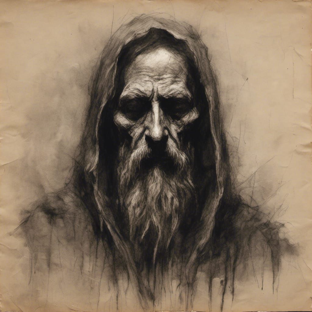 Creepy Police Sketch of Shadowy Robed Figure