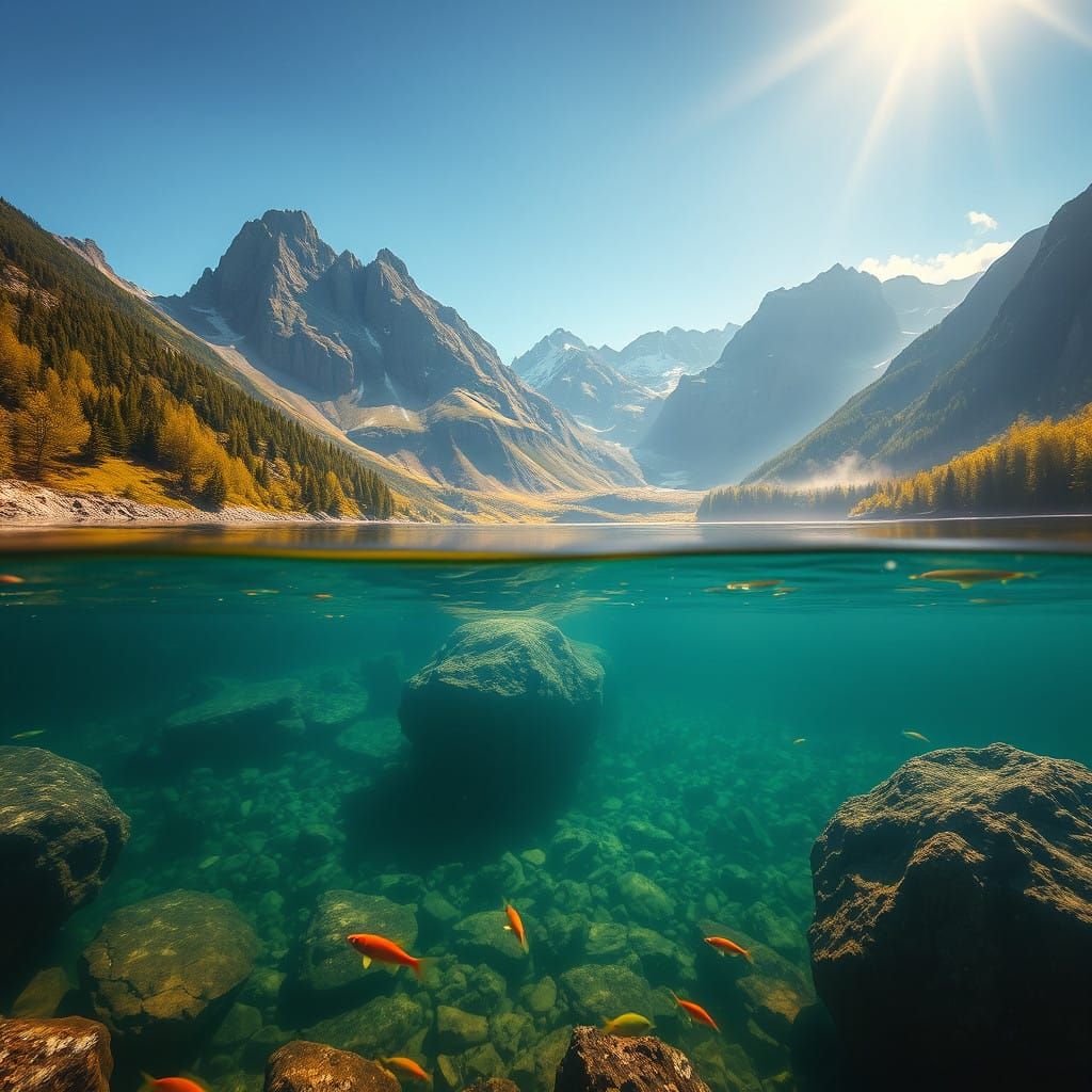 Breathtaking Alpine Lake Landscape in a Dreamy Atmosphere, i...