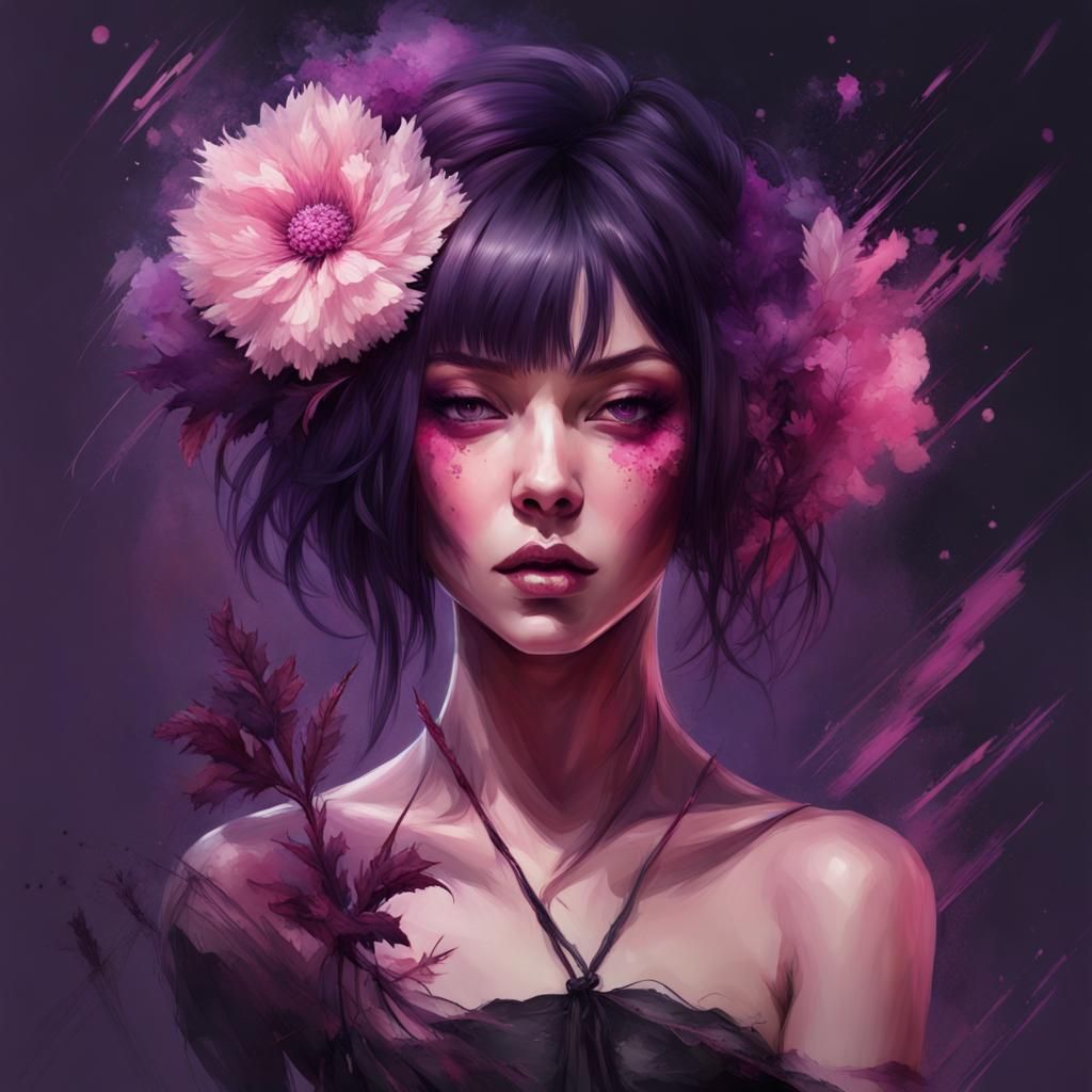 Purple, pink and black Portrait of gorgeous woman