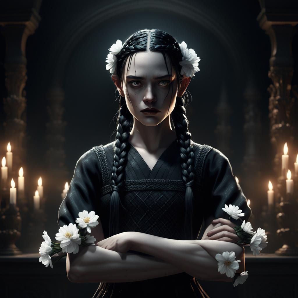 Eerie Dark Fantasy Girl in Gothic Setting