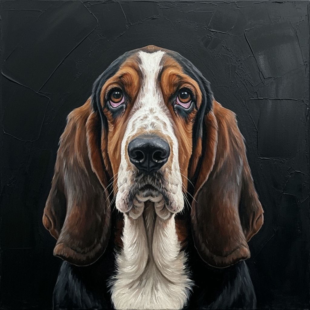 Basset Hound Portrait with Bold Textured Brushstrokes