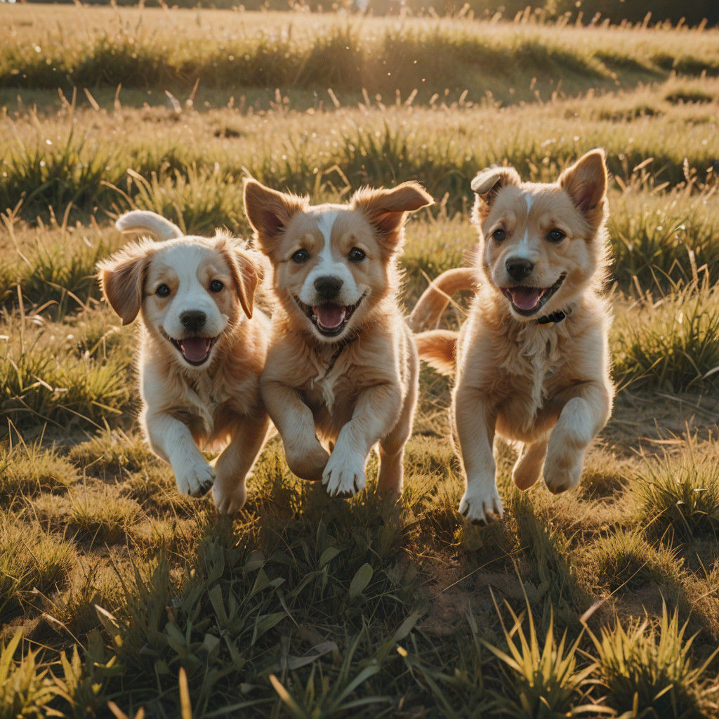 Playful Puppies in a Golden Hour Masterpiece