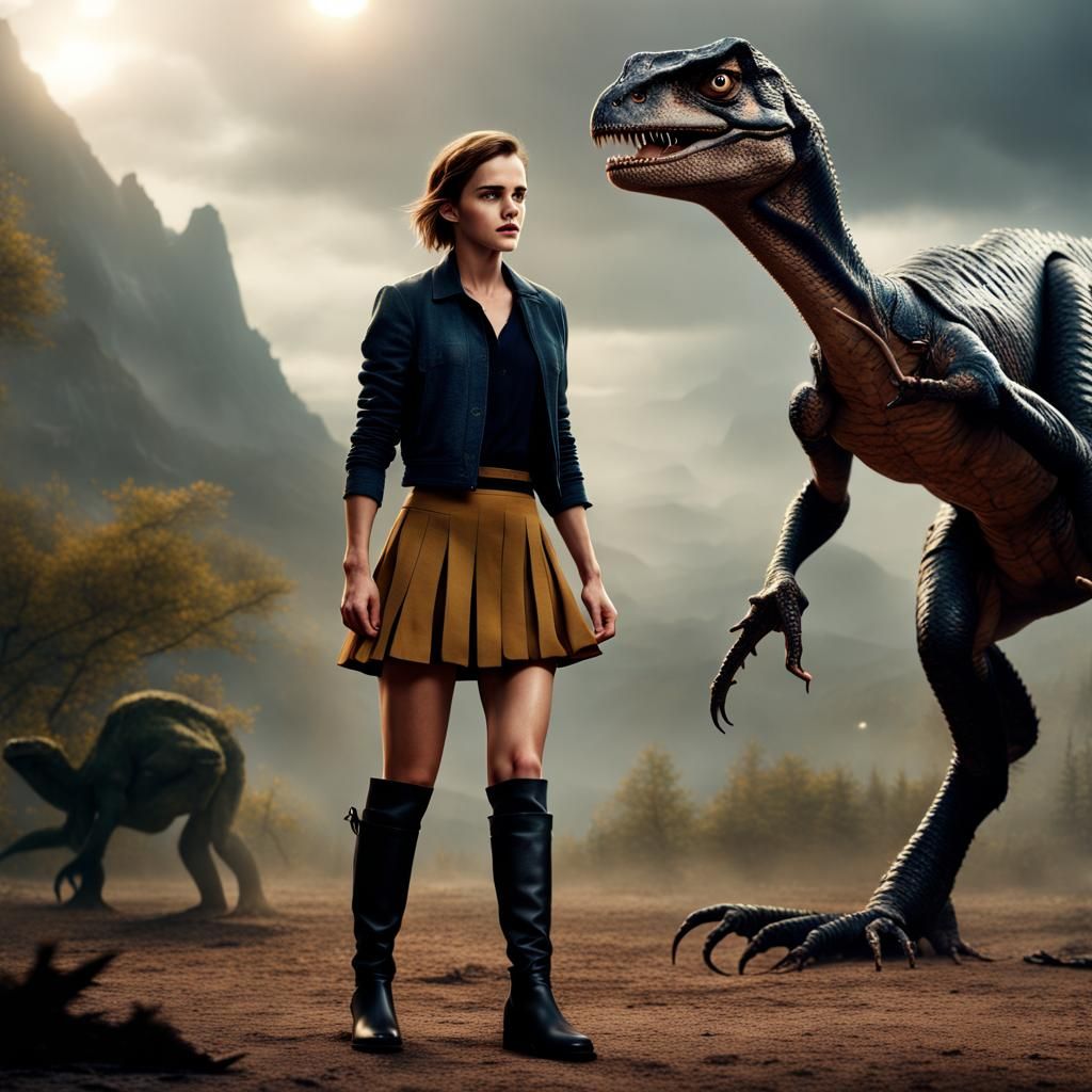 Emma Watson Meets Velociraptor: Detailed Fantasy Art