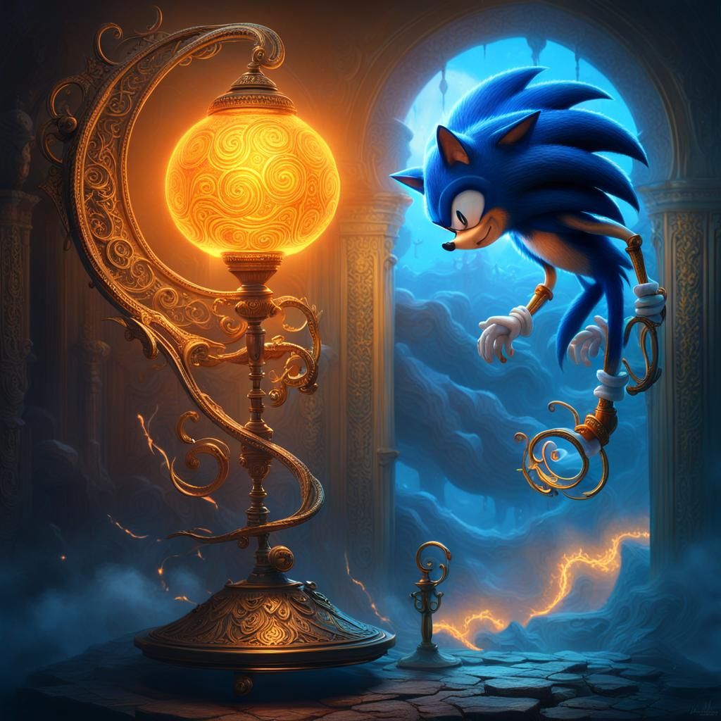 Sonic Releasing Majin from Lamp: Fantasy Art