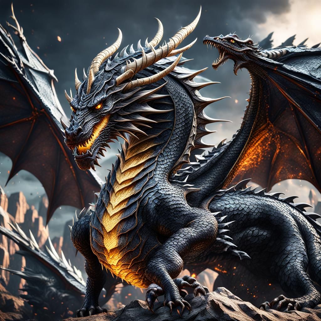 Detailed Black Dragon Fantasy Concept Art