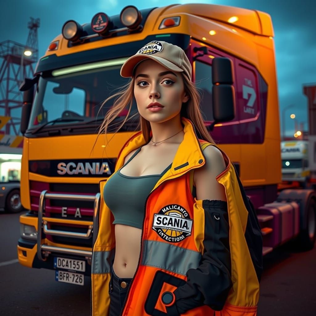 Woman Truck Driver in Photo-Realistic Digital Art