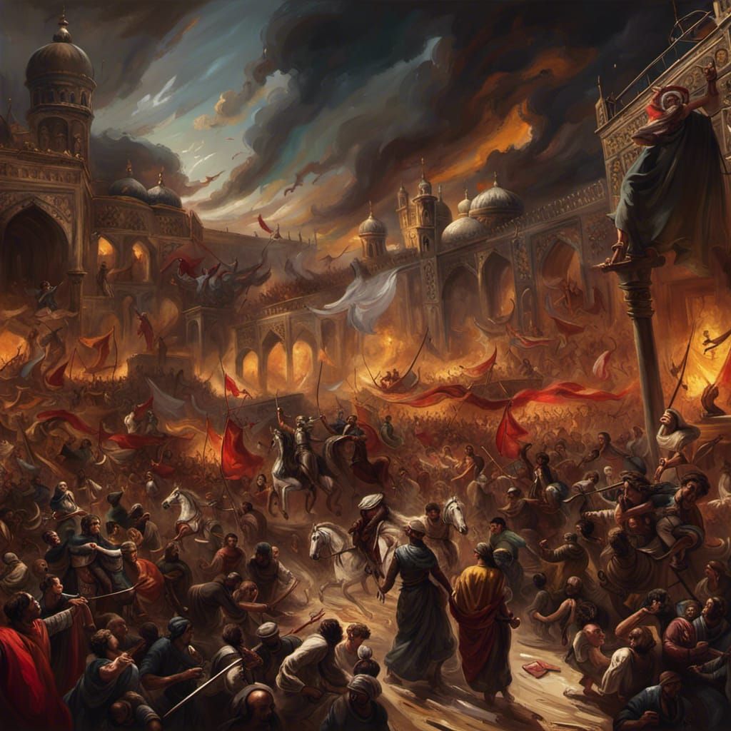Karbala and Muharram Legend: Oil Painting in Delacroix Style
