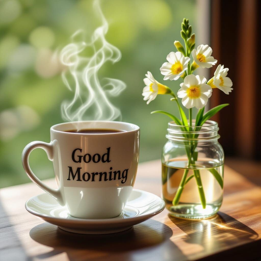 Steaming Coffee Mug with Snapdragon Flower Still Life