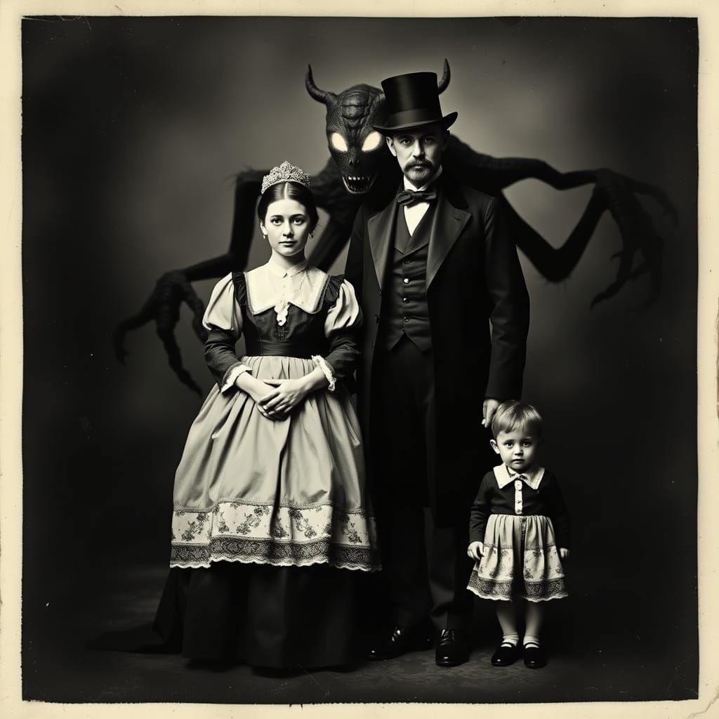 Elegant Family Portrait with Ominous Shadow