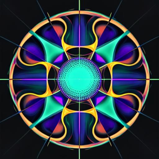 A chaotic tangle of geometric shapes – squares, circles, triangles – rendered in a distorted and glitching way, with col...