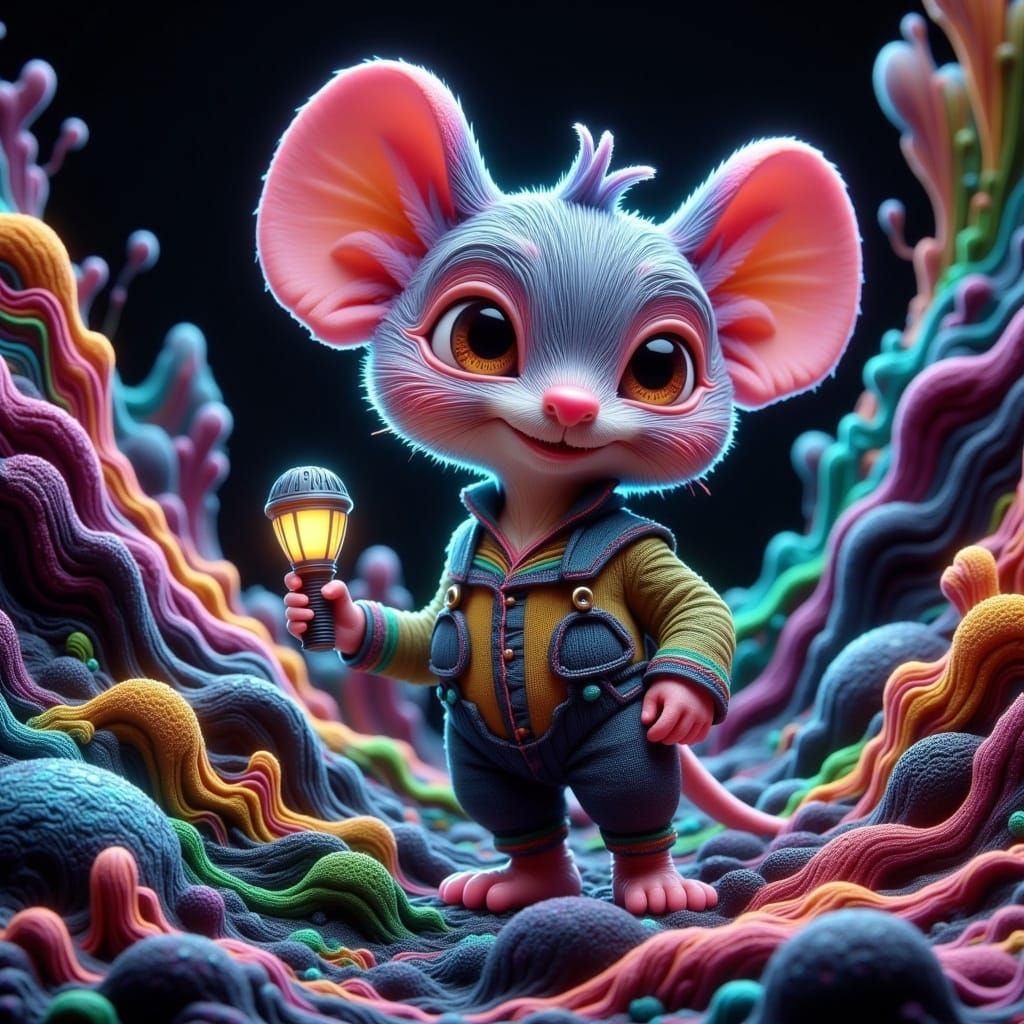 Chibi Mouse Hybrid in Whimsical Leather Outfit, Illuminated ...