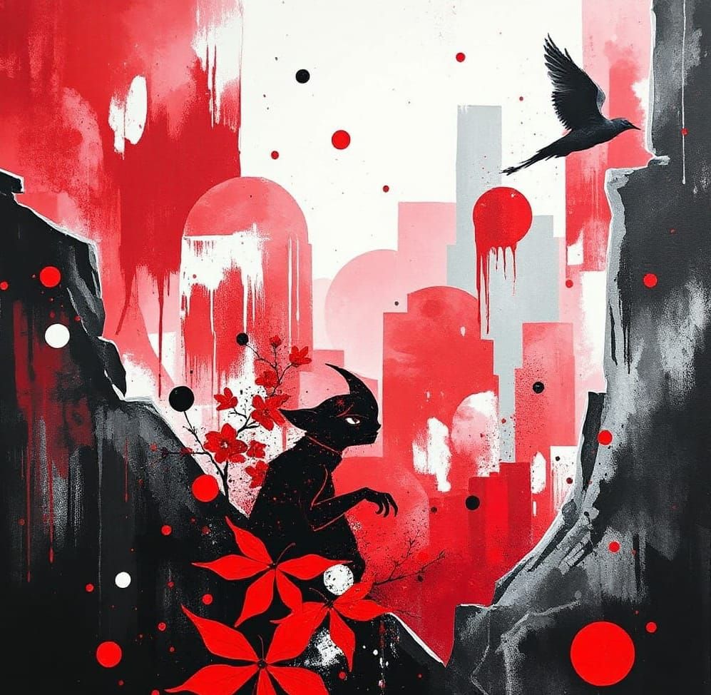 Abstract Surreal Magic in Red and Coal