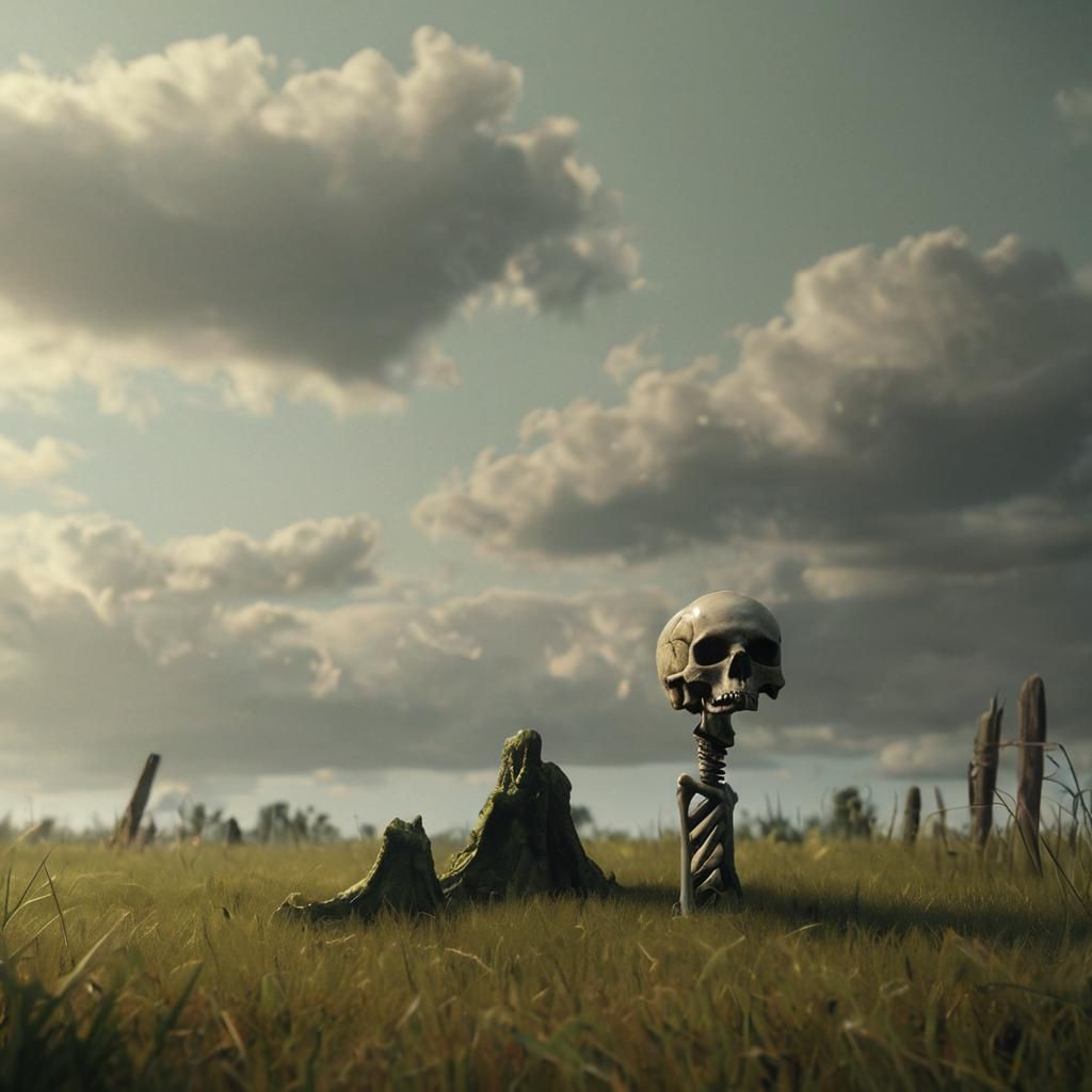 Photorealistic Skull on Green Grass: Memento Mori