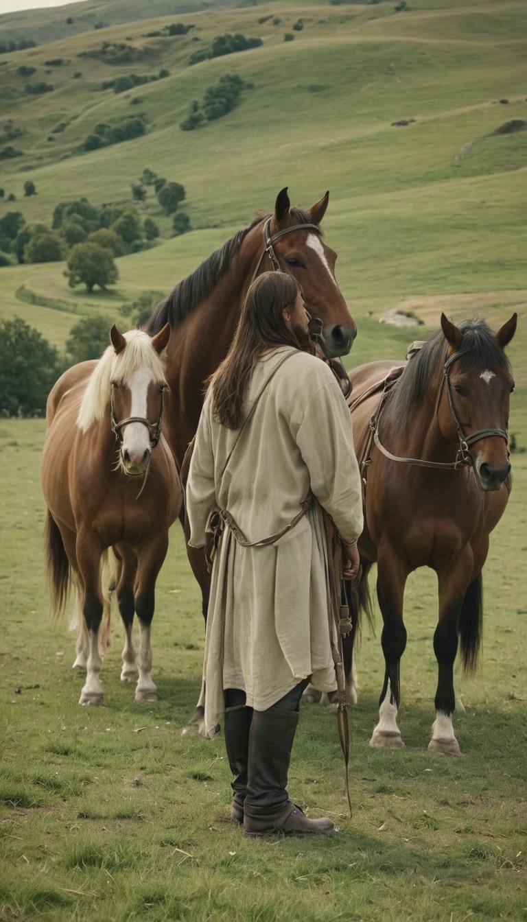 Jesus with Majestic Horses in Golden Light
