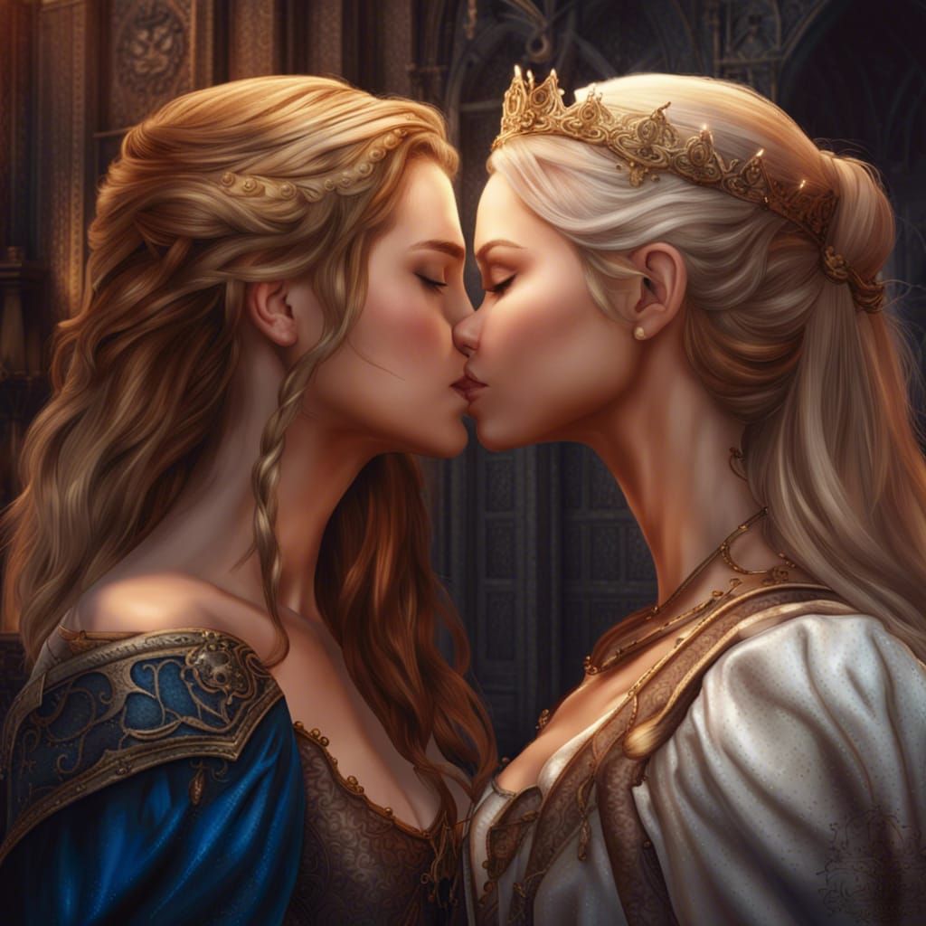 Medieval Fantasy: Two Princesses Kissing
