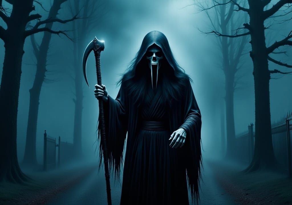 Grim Reaper in Cemetery: Dark Fantasy Comic Book Cover