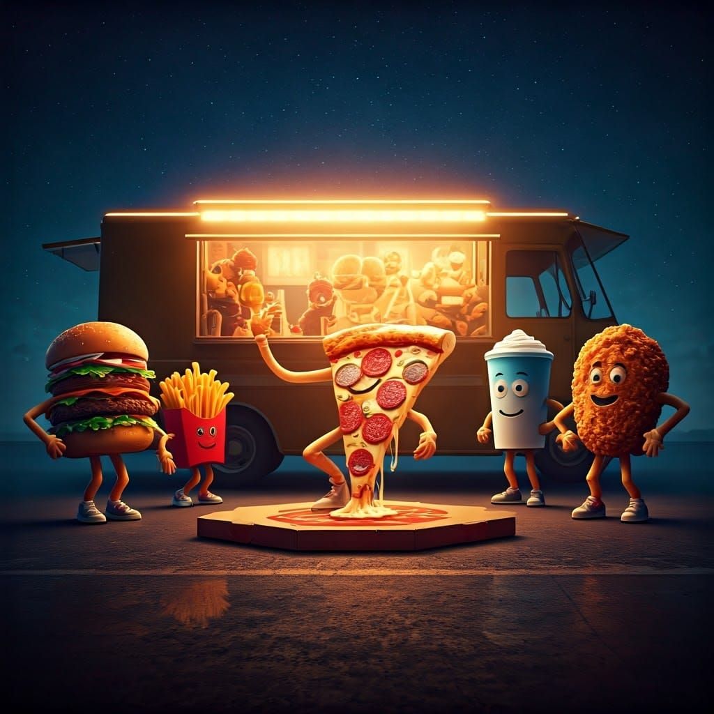 Breakdancing Pizza with Fast Food Friends