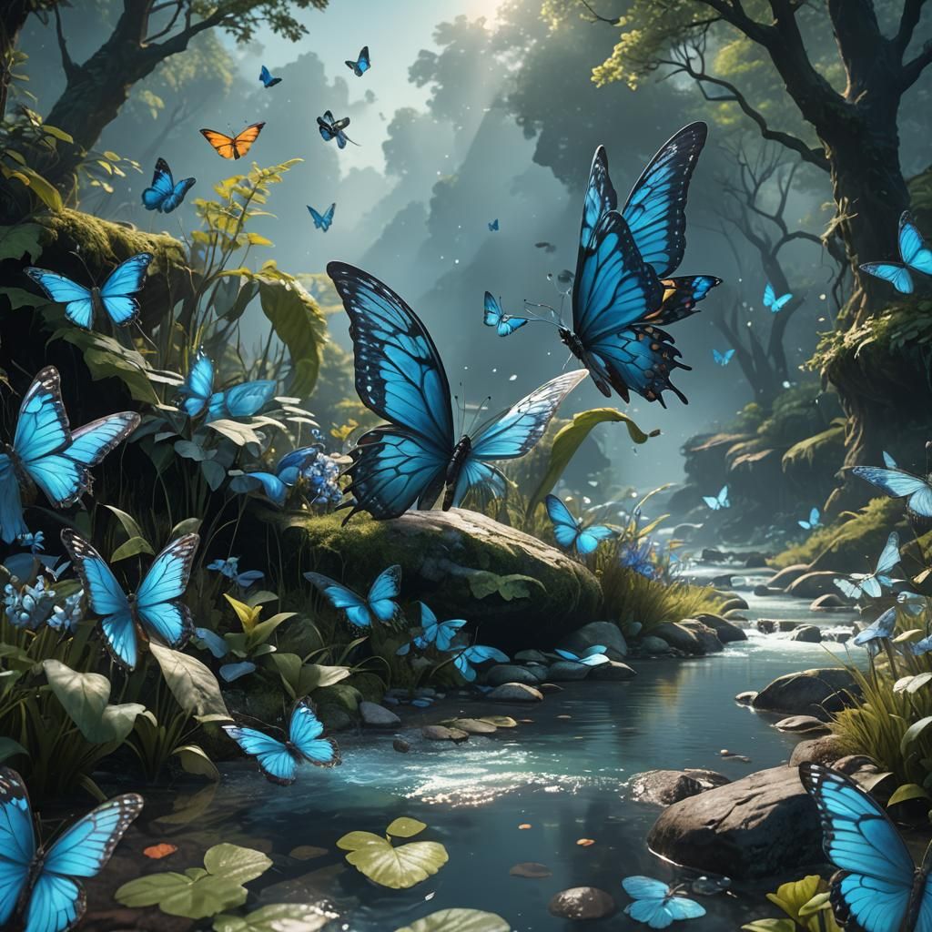 Fantastical Landscape with Blue Tint in Detailed Matte Paint...