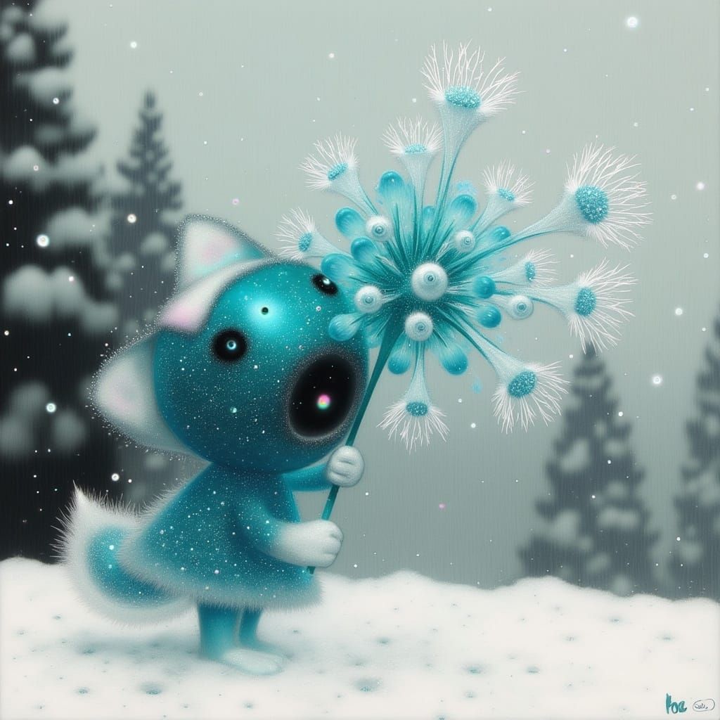 Ethereal Winter Wonderland with Crystal Snow Fox