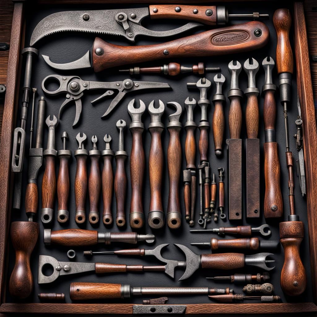 Antique Hand Tools: Hyperrealistic, High-Resolution Image