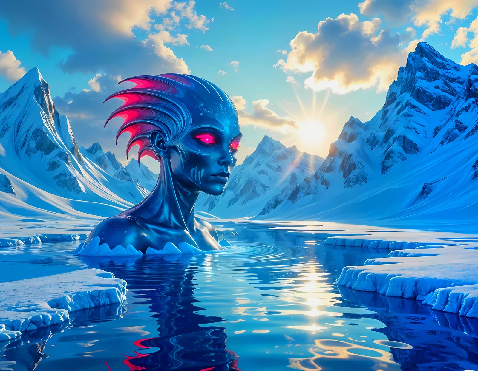Alien Life Under Frozen Sea: Detailed Digital Painting