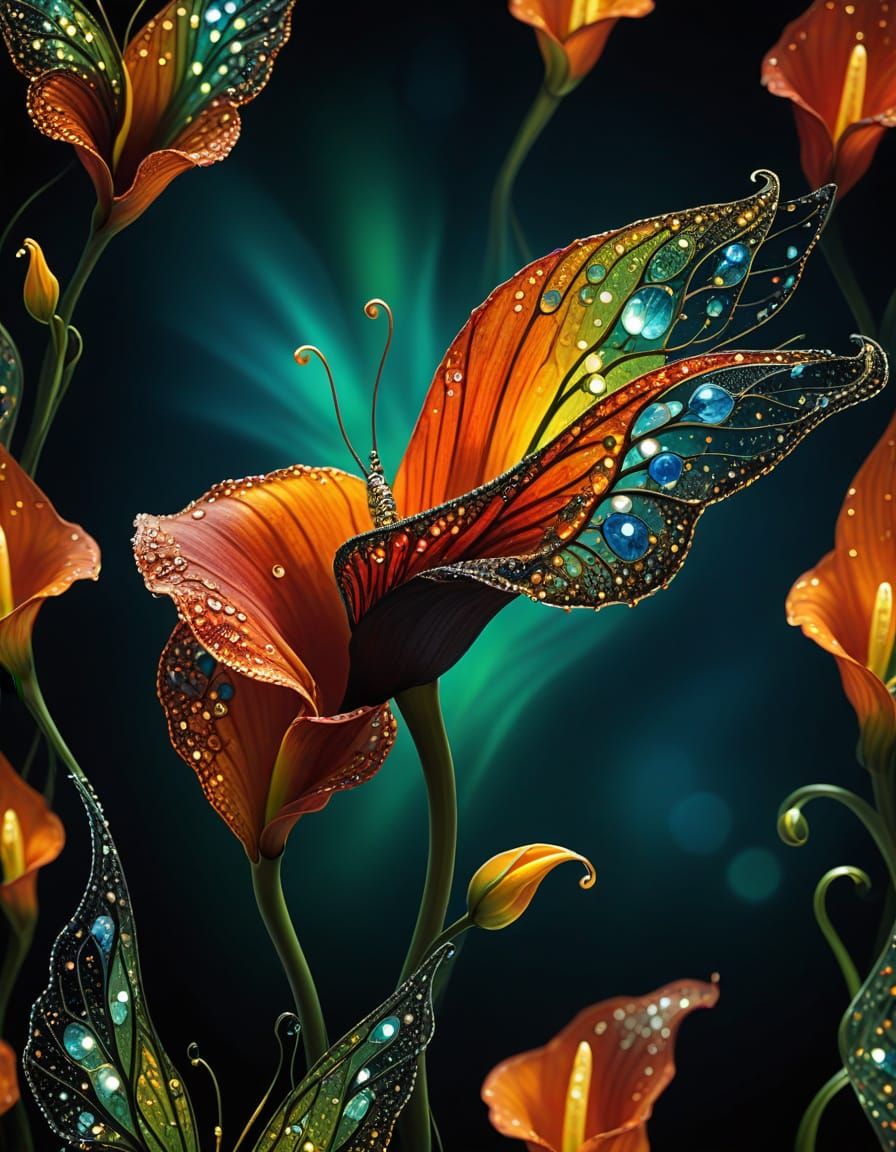 Glowing Butterfly Silhouette Floral Dance in Epic Cinematic ...