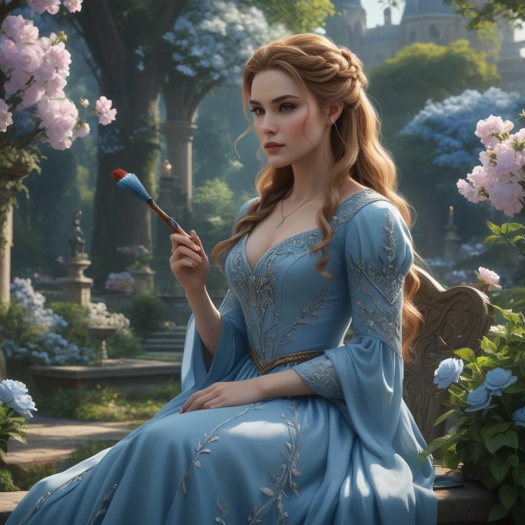 Feyre in Spring Court Garden: Detailed Matte Painting