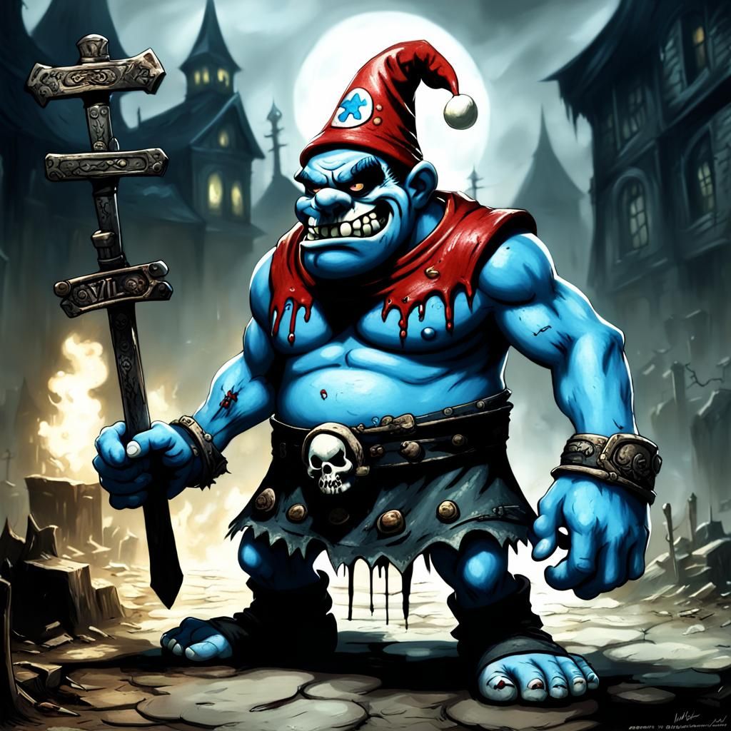 Evil Undead Smurf in American McGee Style