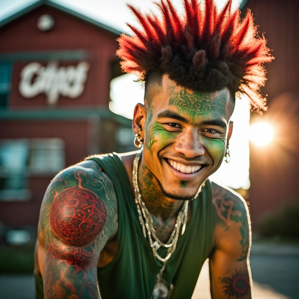 Psychedelic Indigenous Man Portrait in Hyperrealistic Style