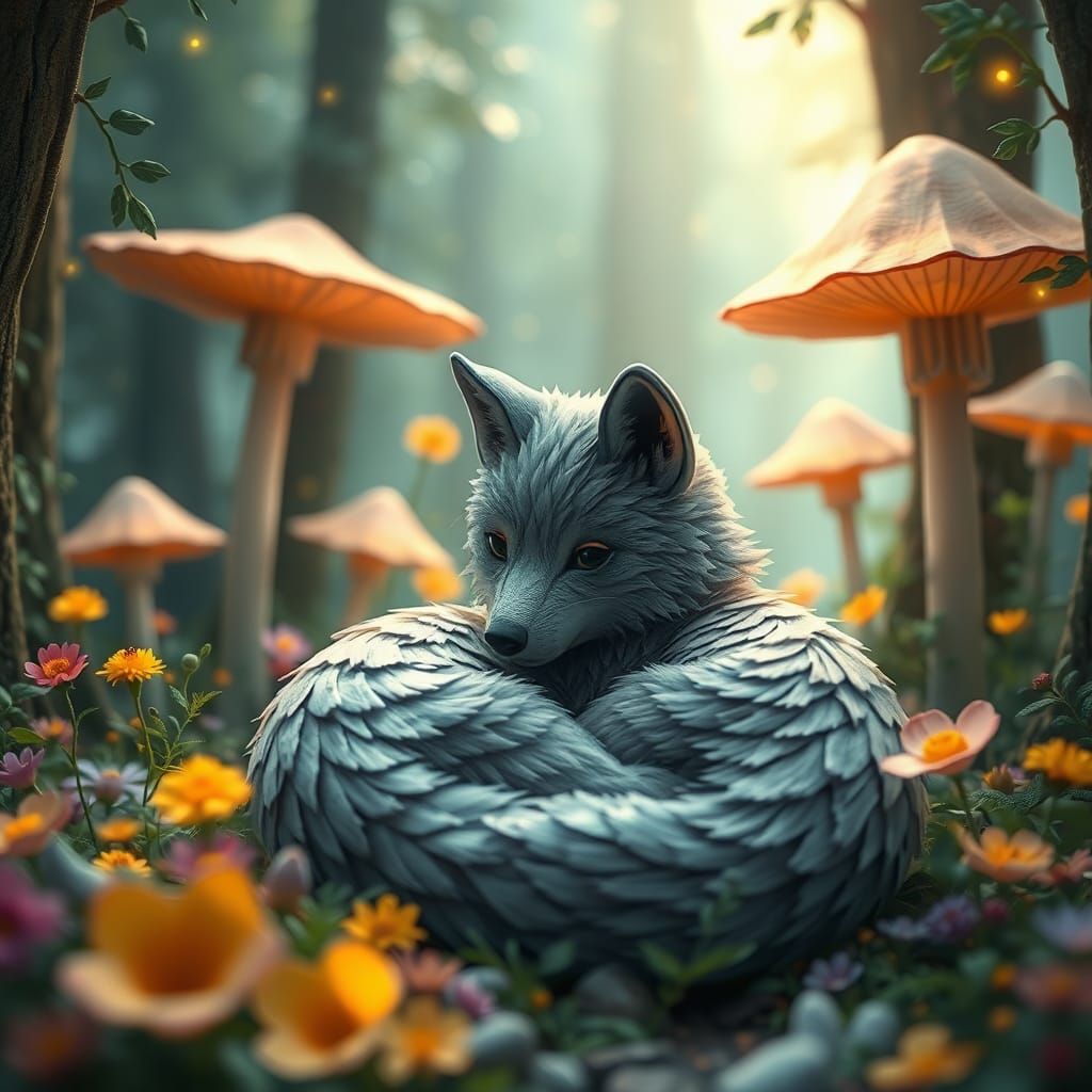 Origami Wolf Cub in Enchanted Forest