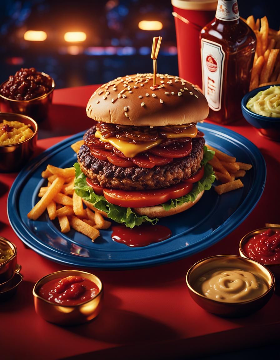 Epic Burger Meal Unveiled in Luxurious Cinematic Style