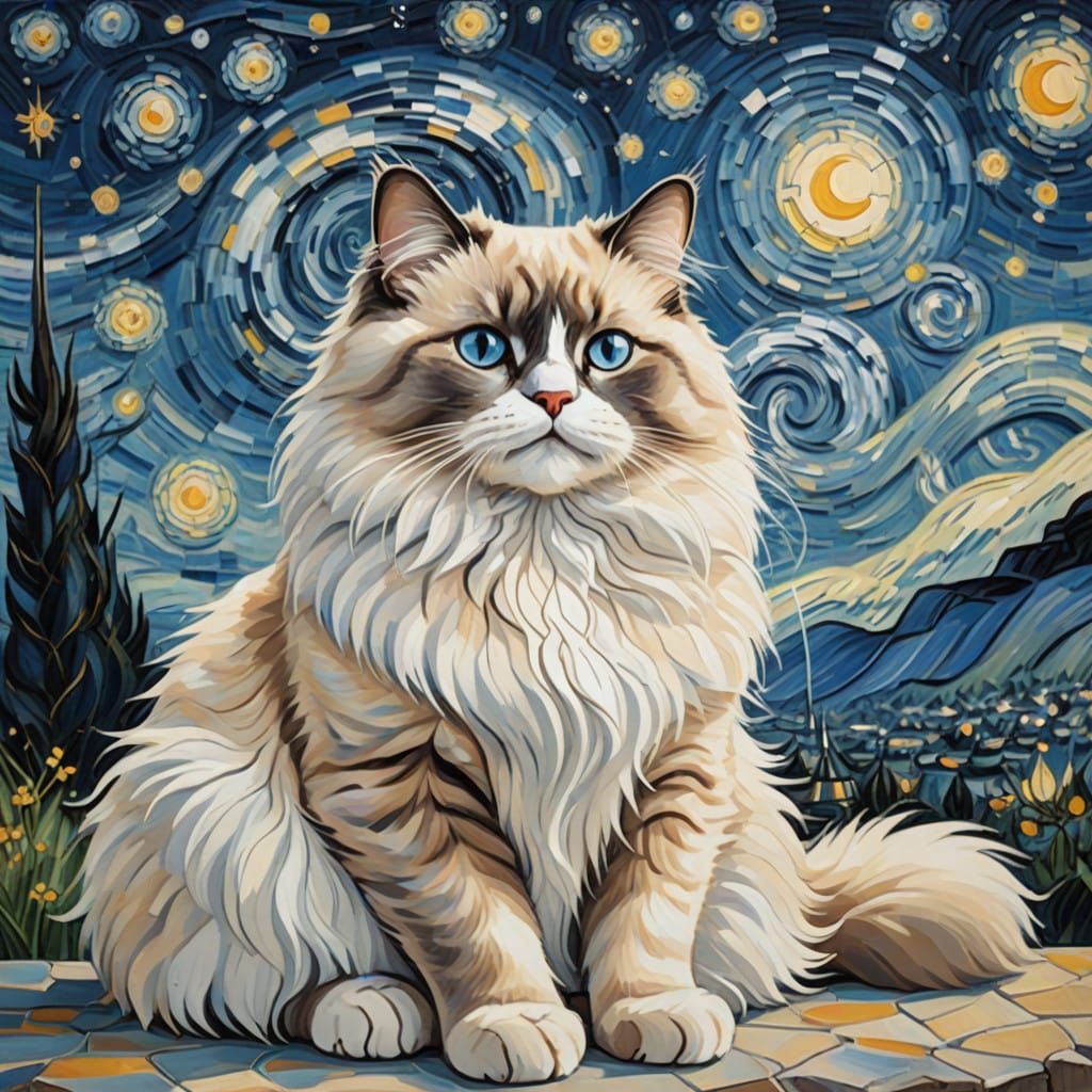 Soothing Ragdoll Cat Under Starry Skies