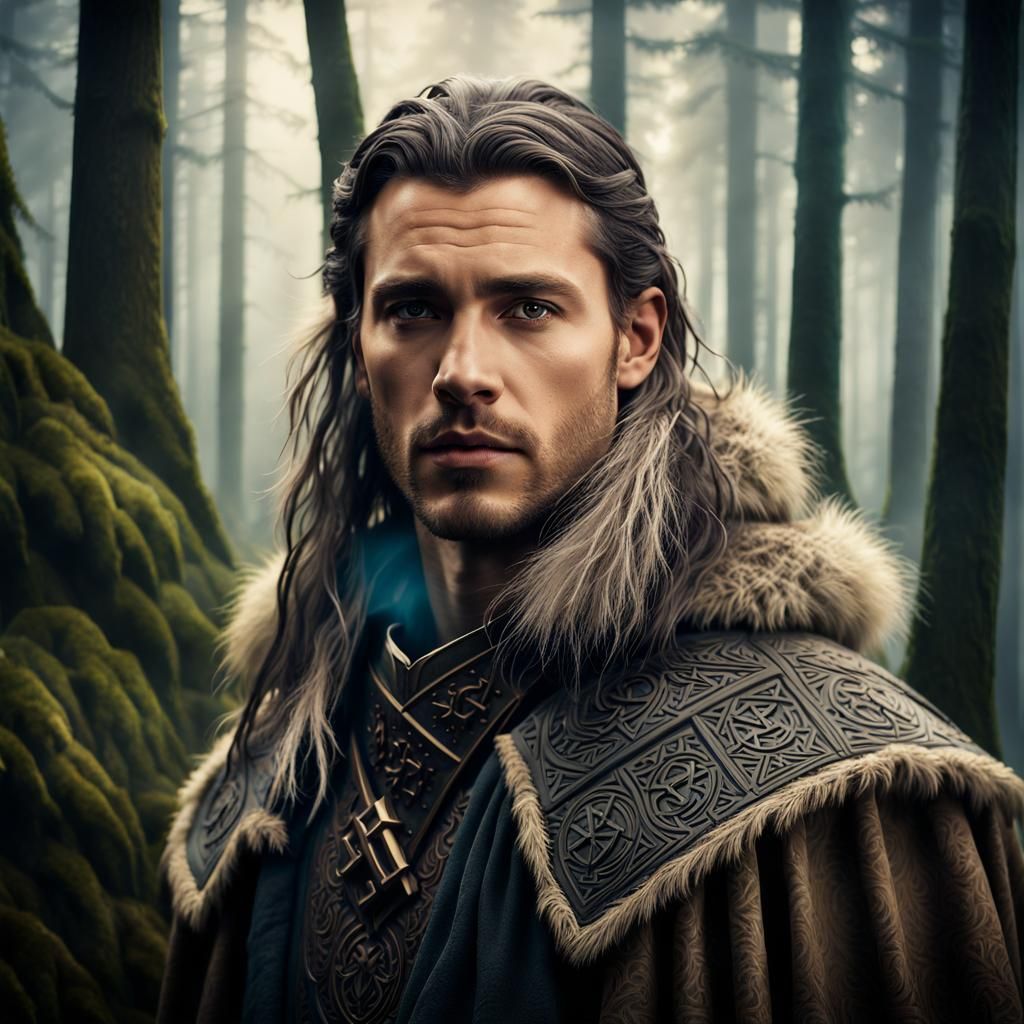 Handsome Viking-Inspired Young Man with Piercing Blue Eyes