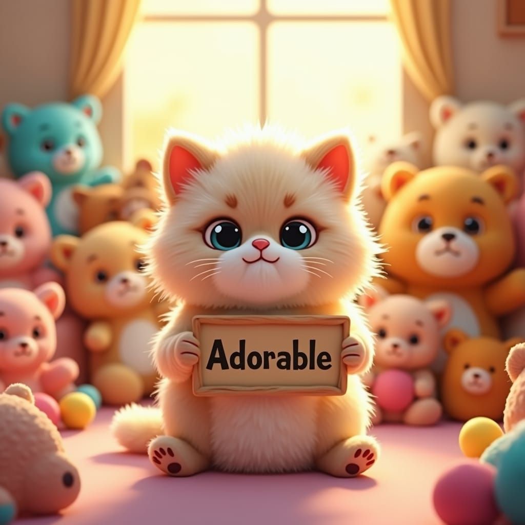 Adorable Himalayan Kitten with Sign in 3D Style