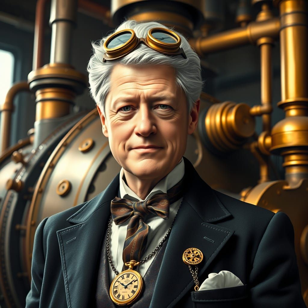 Steampunk President Clinton in Elegant Victorian Era Setting