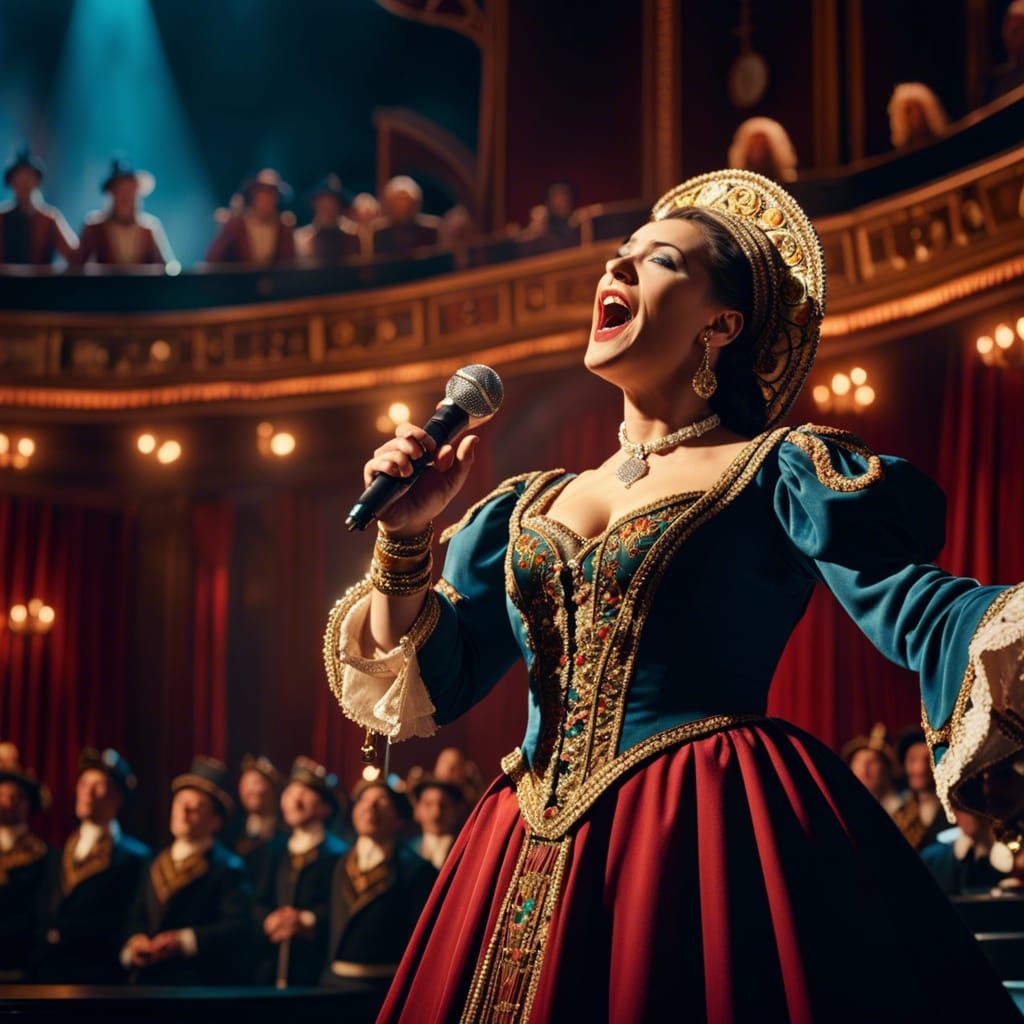 Dramatic Close-Up of Actress Singing Power Ballad
