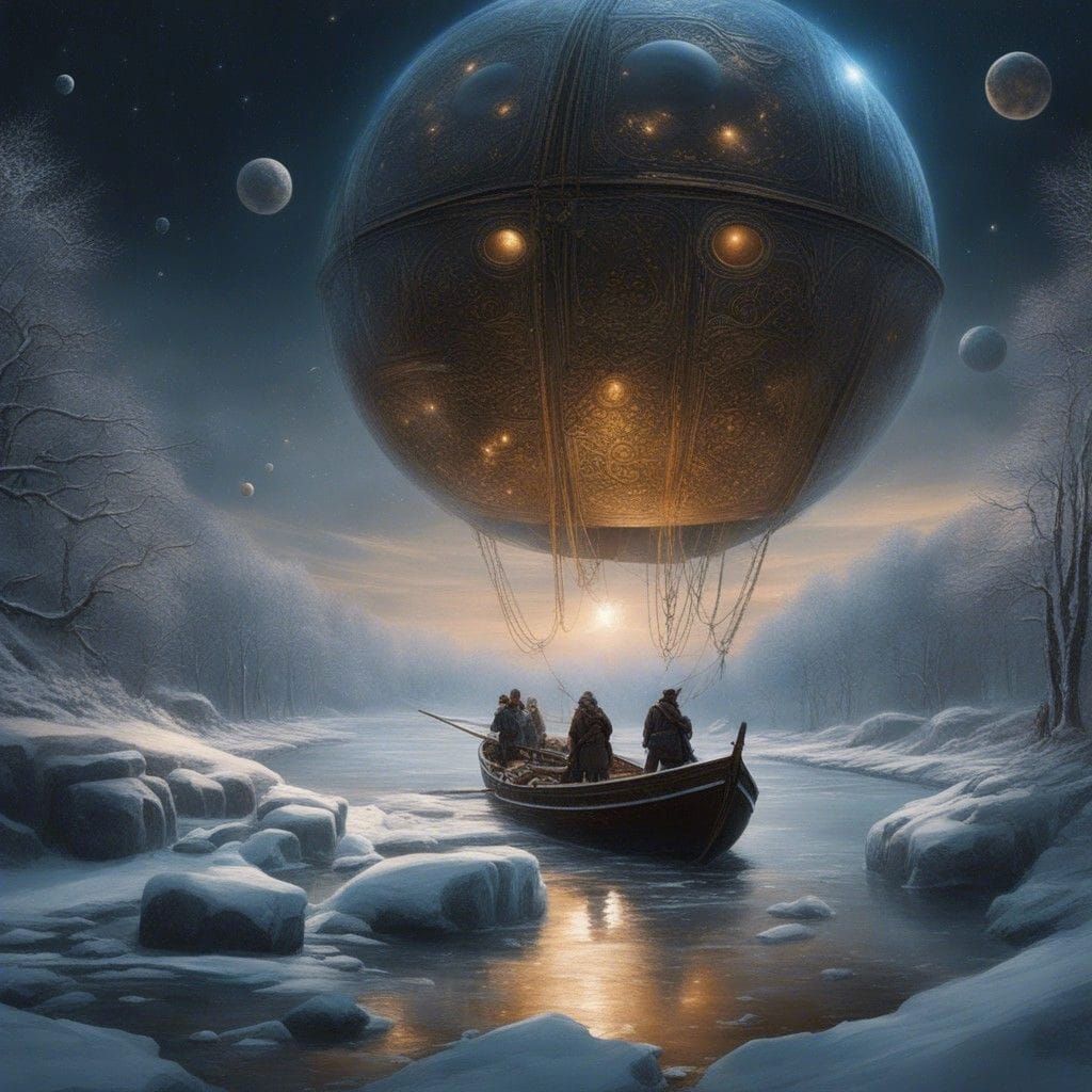 Miniature Worlds Emerge on Boats in Winter River