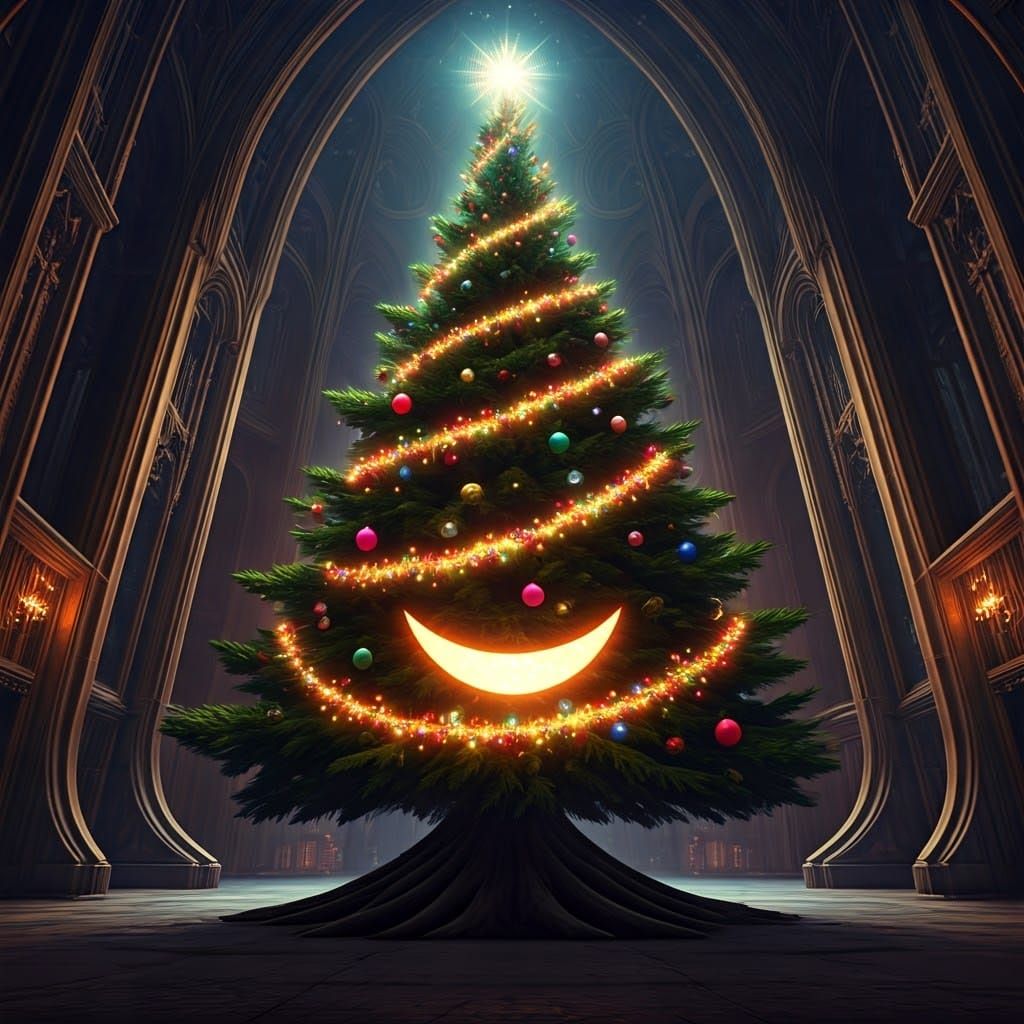 Surreal Anamorphic Christmas Tree Dances with Vibrant Orname...
