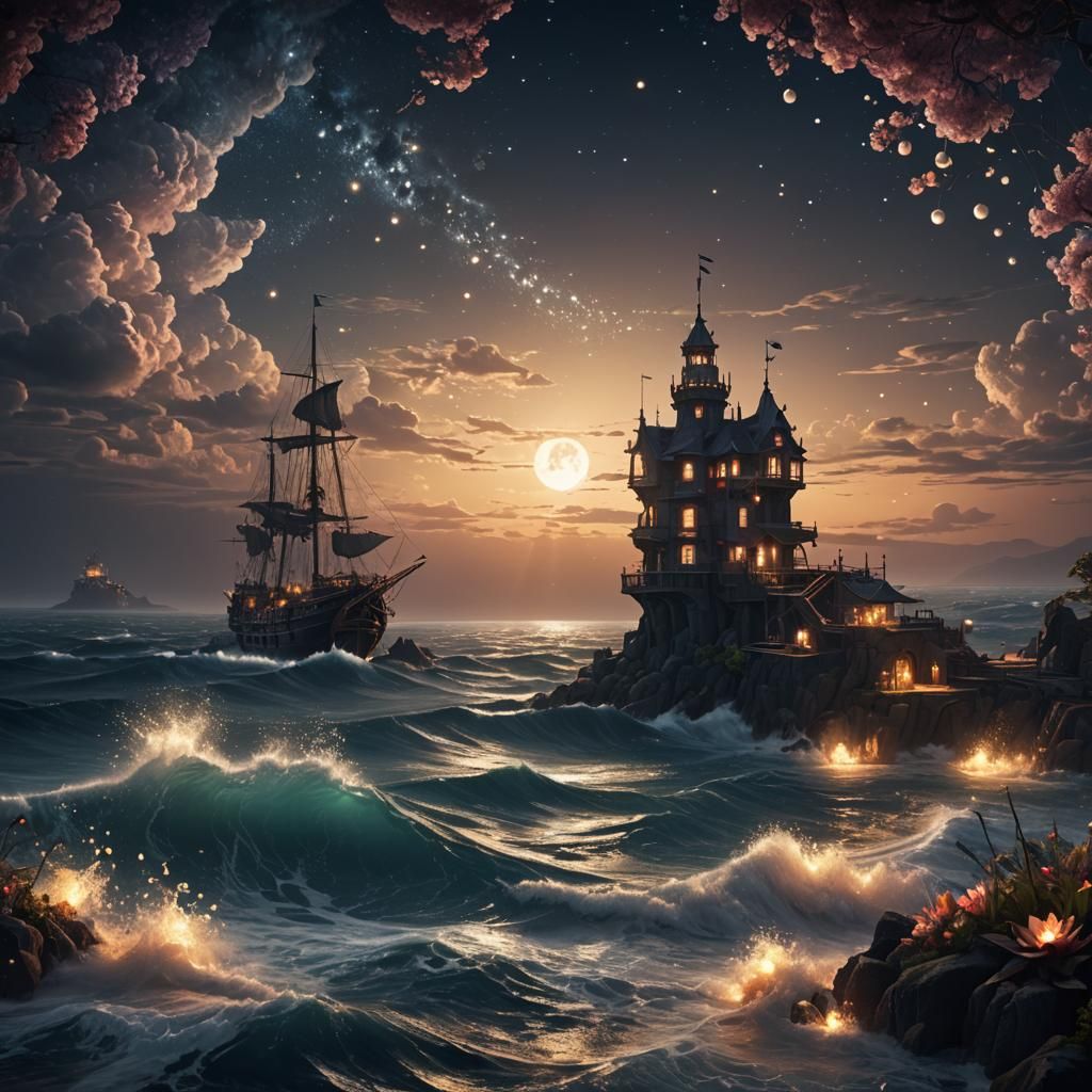 Mystical Ocean Night: A Fantastical Matte Painting