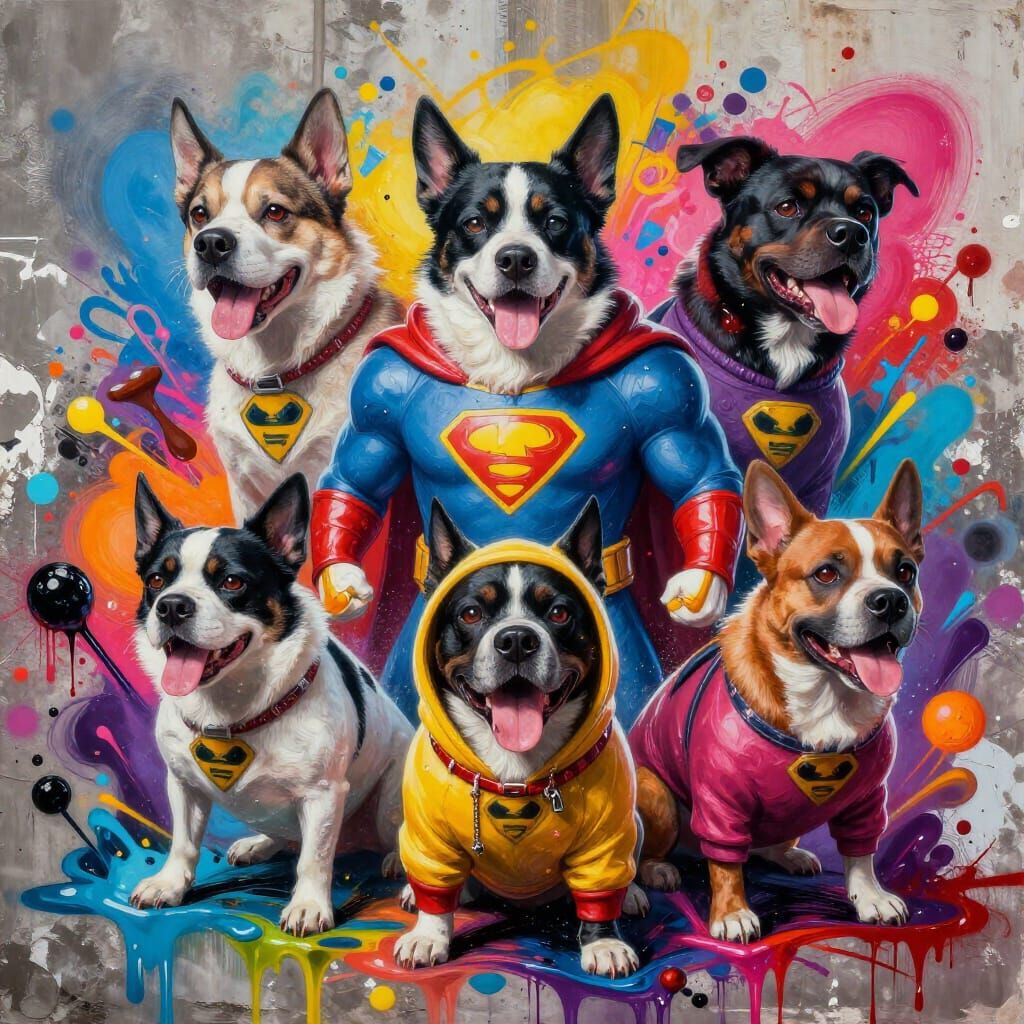 Superhero Pets in Vibrant Graffiti Art Style