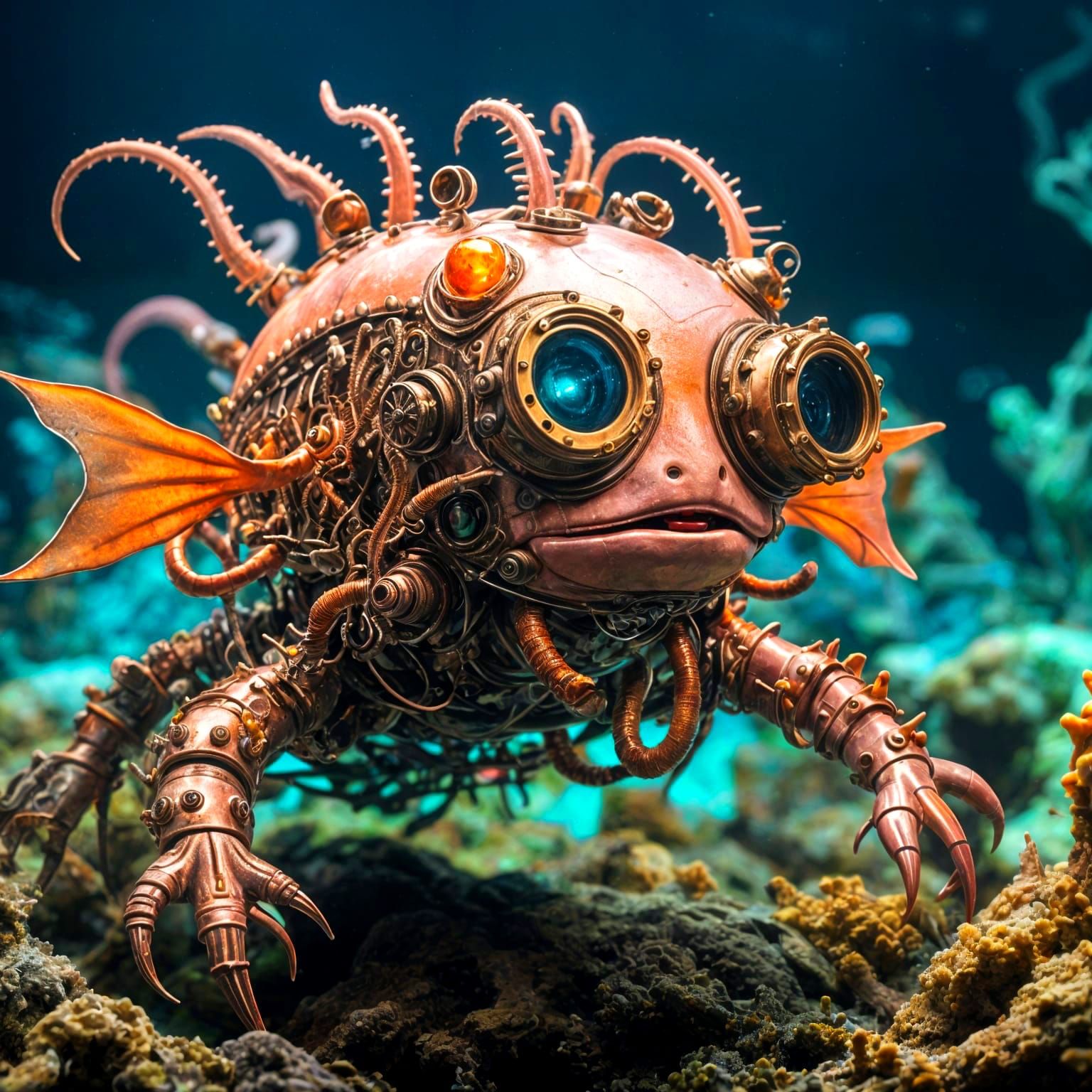 Steampunk Axolotl Marvels with Intricate Gears
