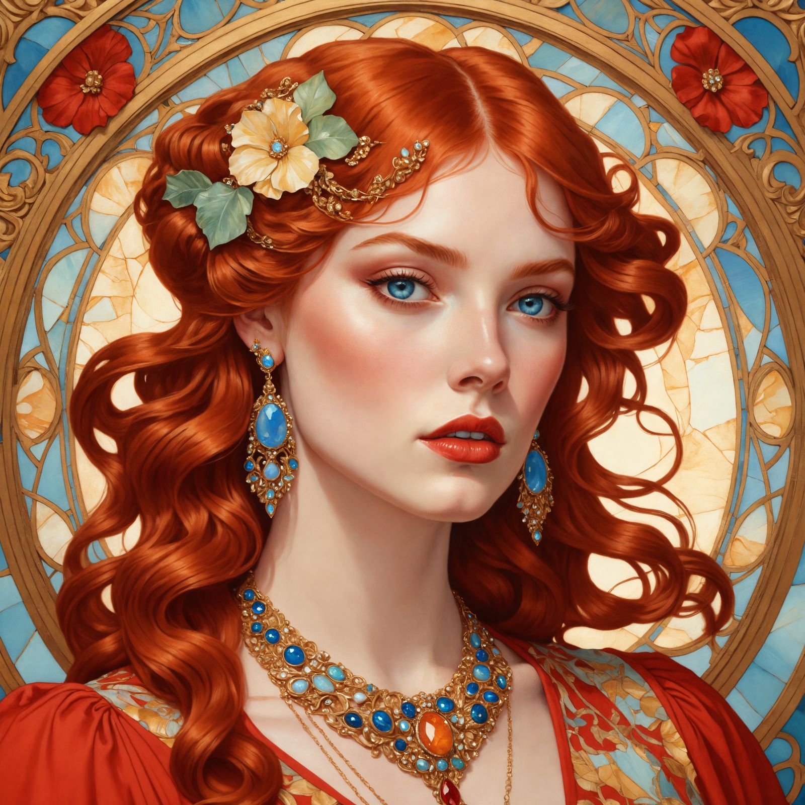 Opulent Portrait of Redhead with Opals