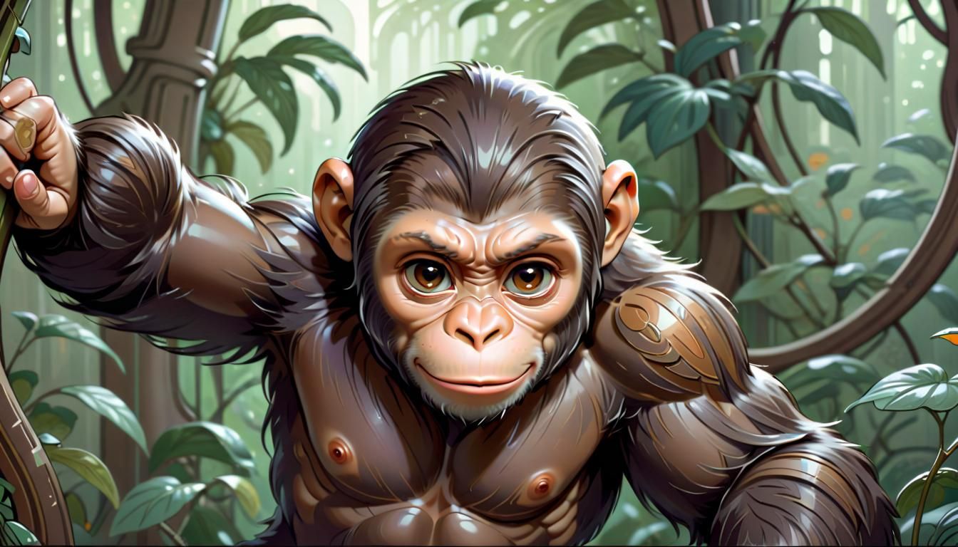 Chibi Monkey in Art Nouveau Style