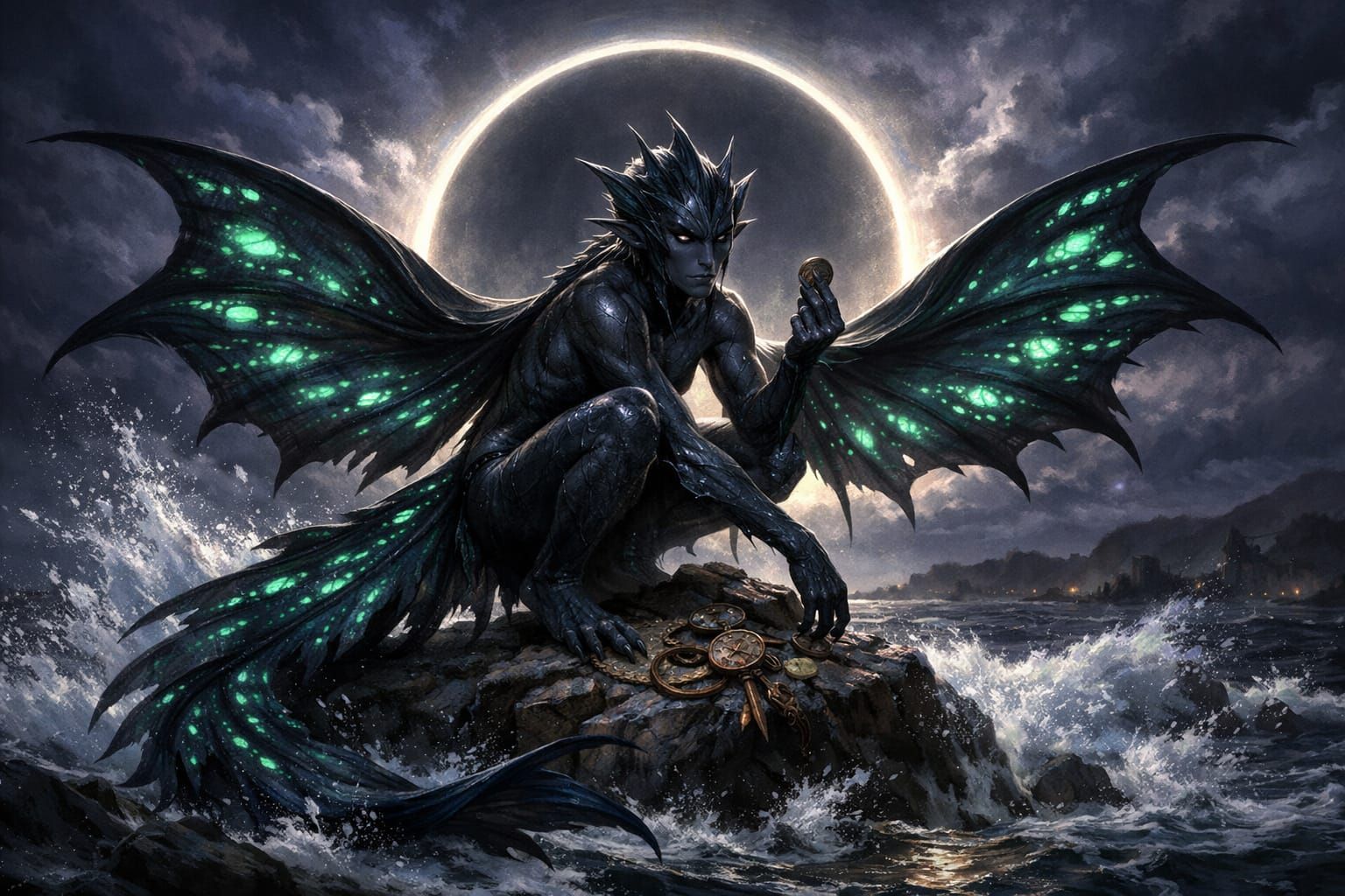 Eerie Coastal Fantasy of a Predatory Merfolk Scout