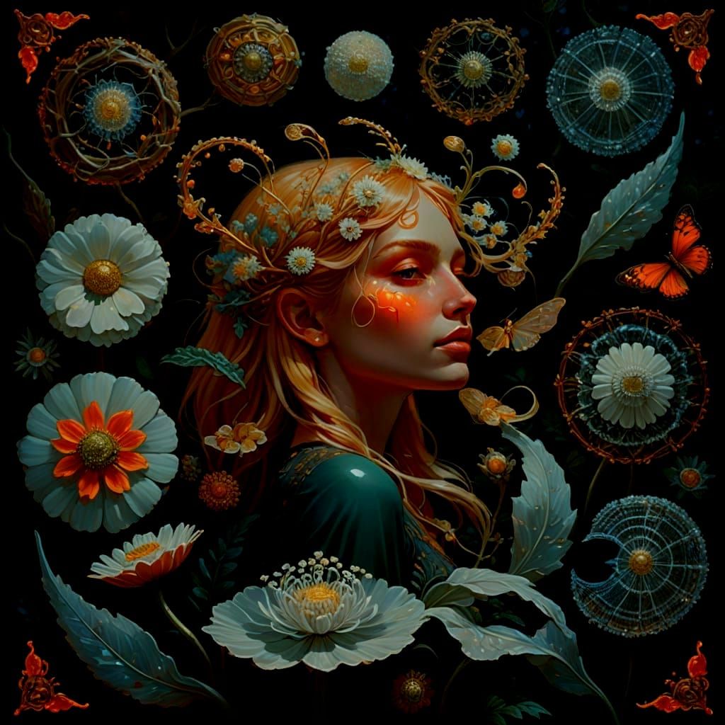 Bioluminescent Forest Figure in Warm, Golden Oil Painting St...