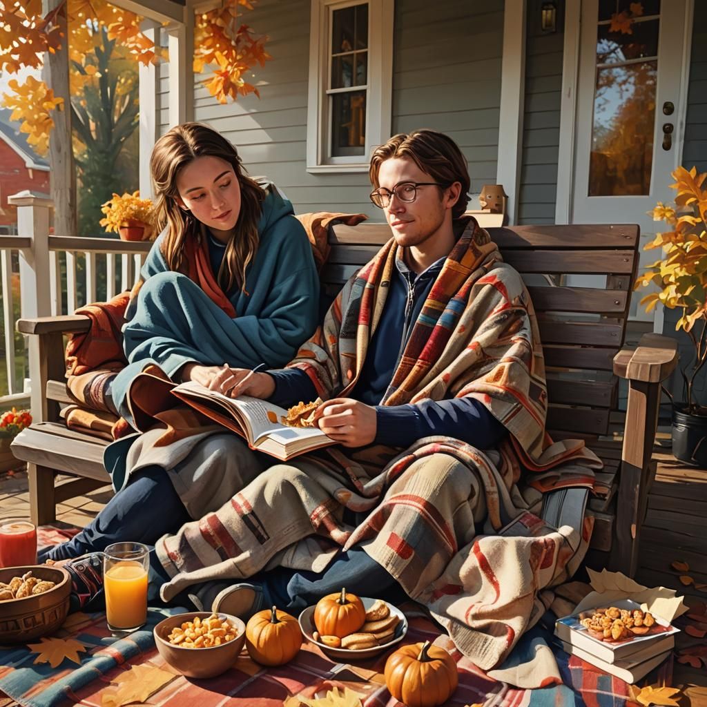 Friends Share a Cozy Autumn Evening, Hyperrealistic Splash A...