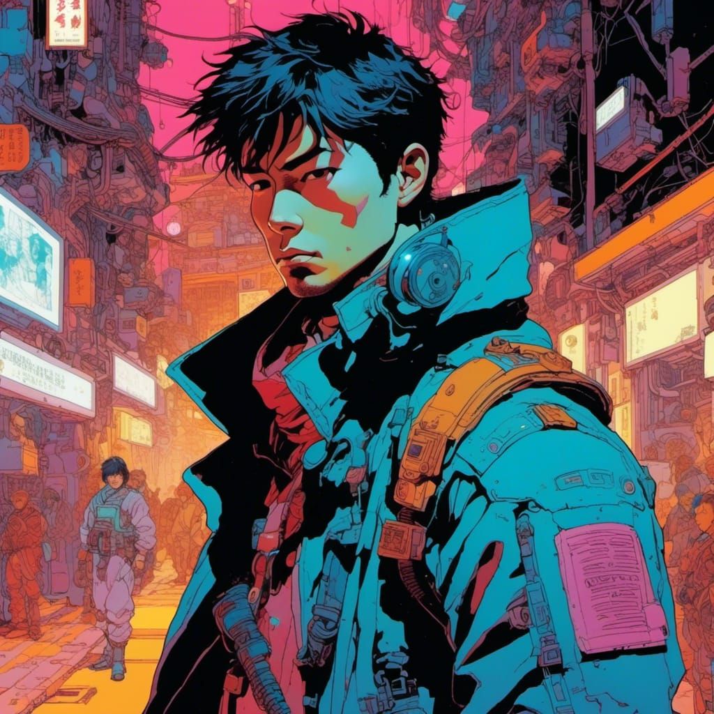 Machinepunk Samurai in Neon Metropolis