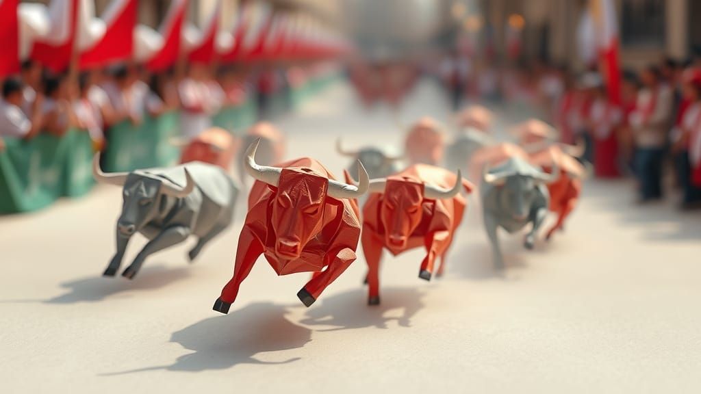 Running of the Bulls in Origami Style