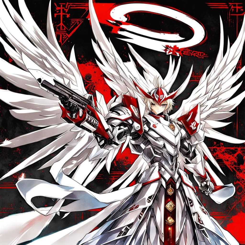 Anime Angel with Red Eye: Manga Style