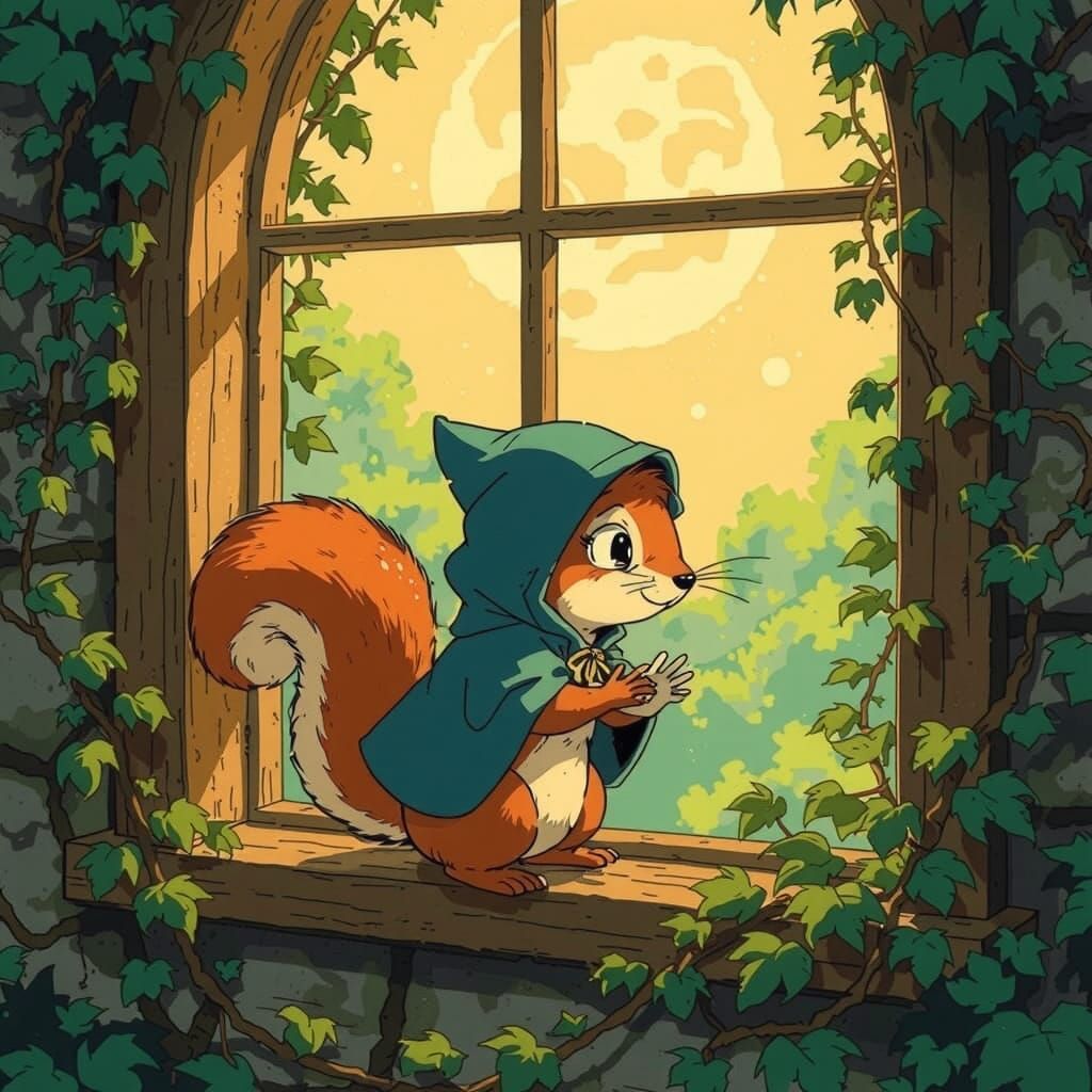 Squirrel Thief in Ghibli-Inspired Fantasy Setting